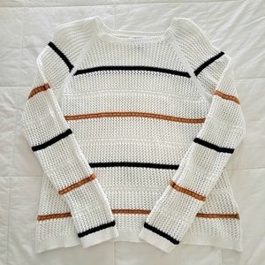 White, Striped, Knitted Sweater